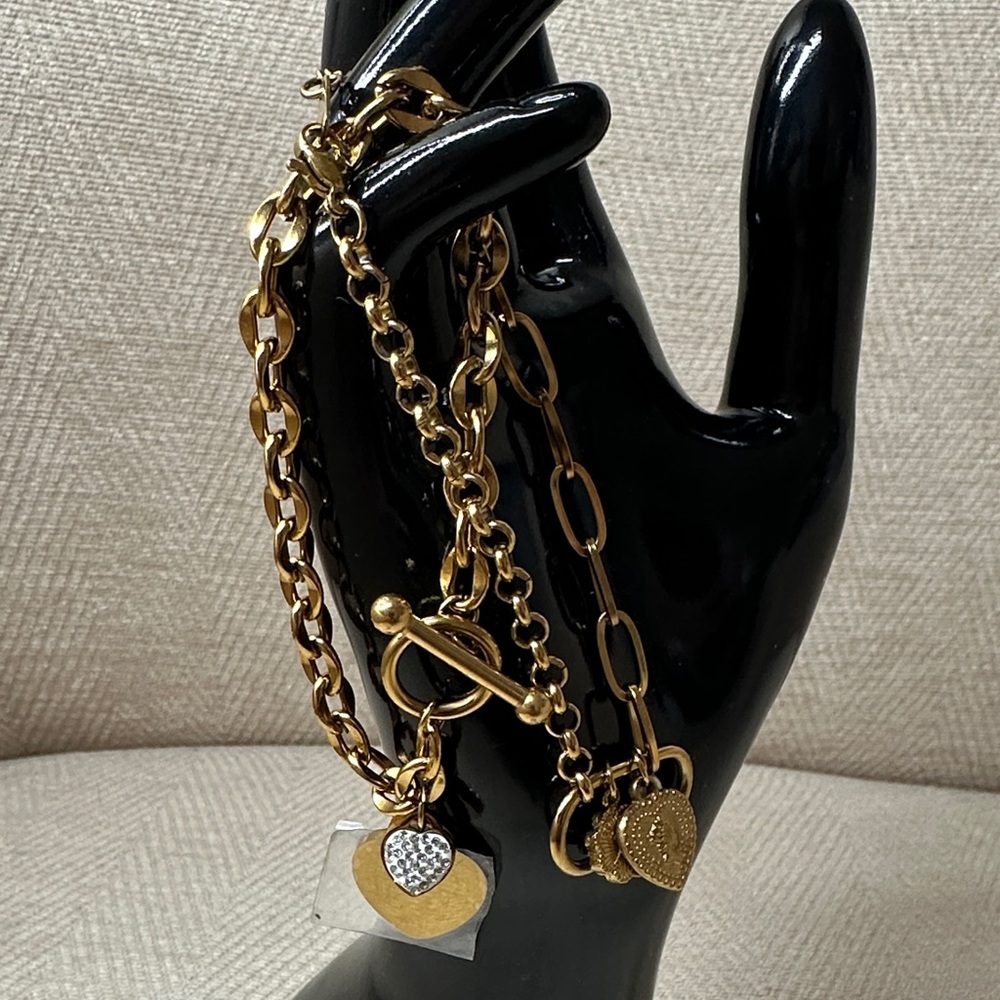 Bracelets Gold Chain Bracelets with Heart Charms (2) - Picture 2 of 8